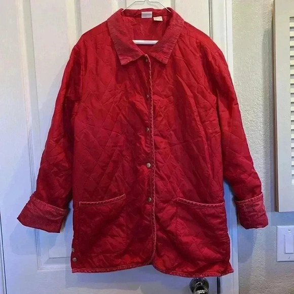 Cherokee Barn Jacket Red Quilted Corduroy Lightweight Chore Coat Womens Sz XL - Picture 1 of 12